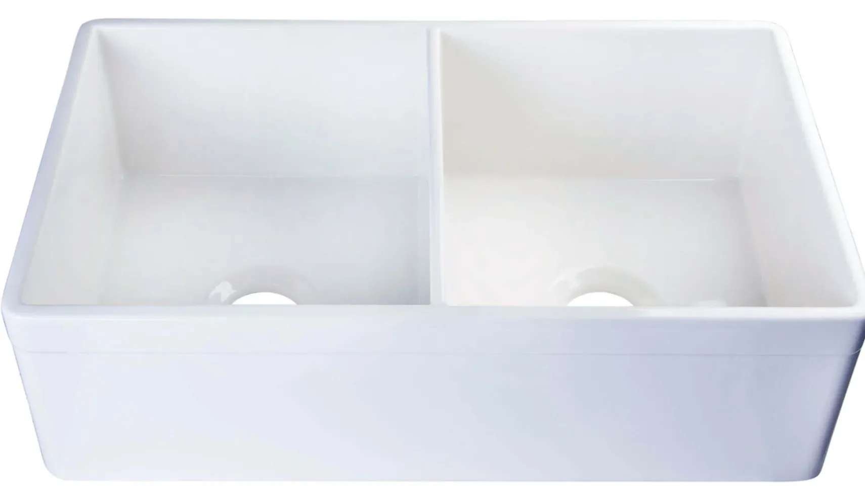 ALFI 32" Decorative Lip Double Bowl Fireclay Farmhouse Apron Sink, White, AB539-W