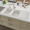 ALFI 46" Double Bowl Granite Composite Kitchen Sink with Drainboard, White, AB4620DI-W