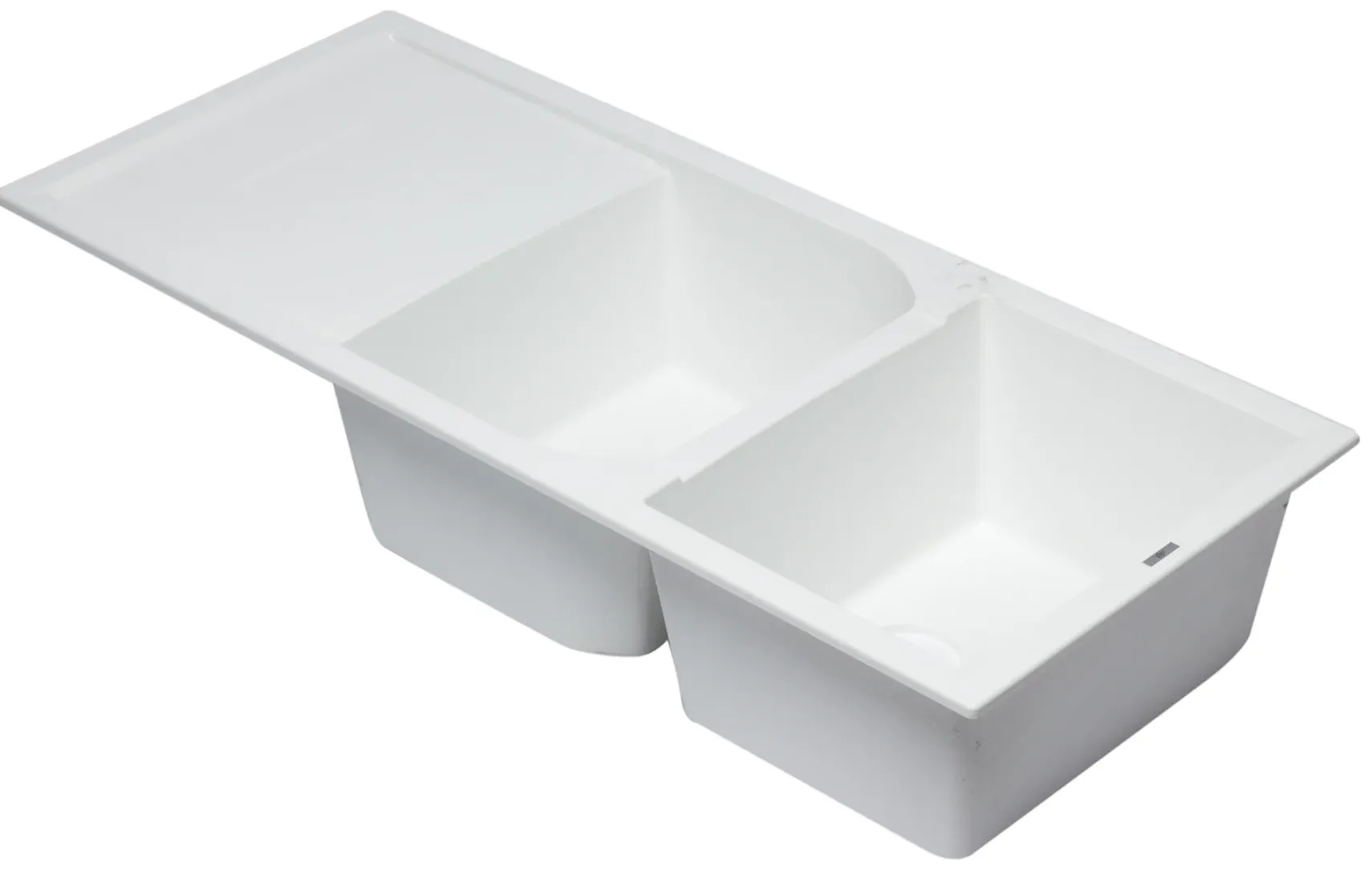ALFI 46" Double Bowl Granite Composite Kitchen Sink with Drainboard, White, AB4620DI-W
