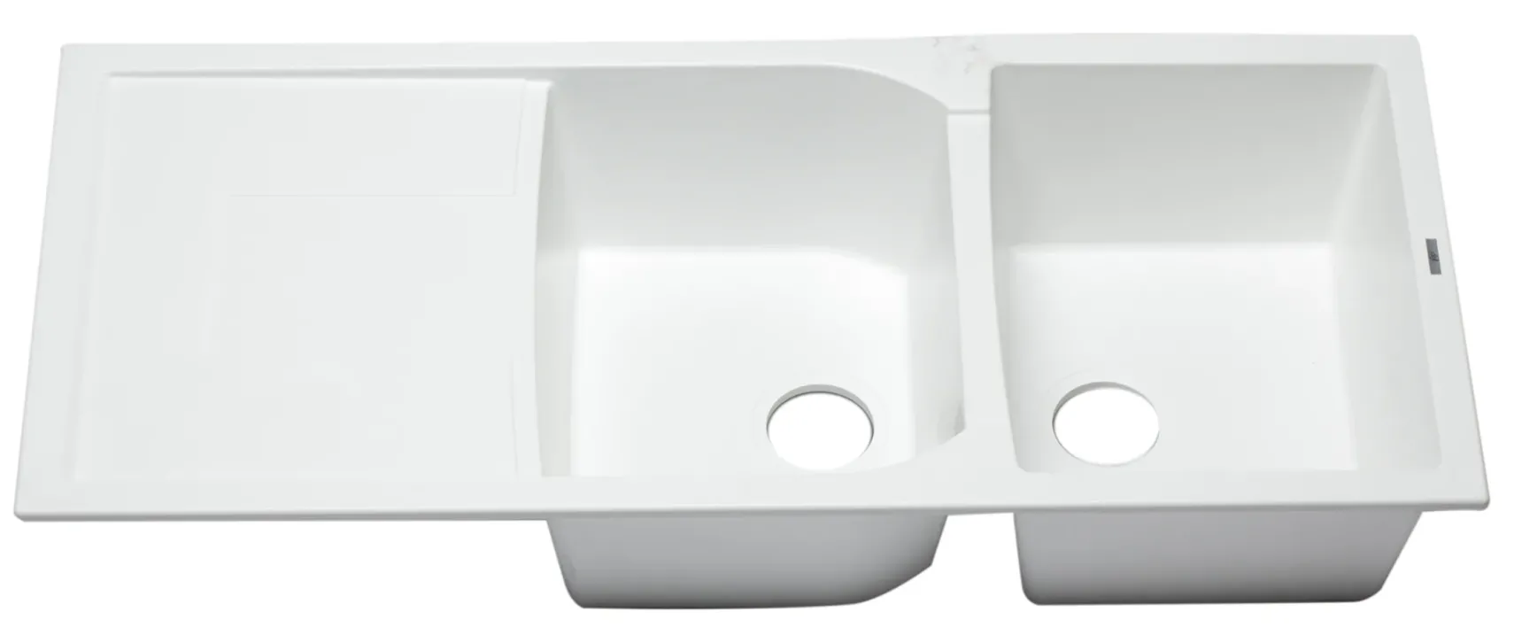 ALFI 46" Double Bowl Granite Composite Kitchen Sink with Drainboard, White, AB4620DI-W