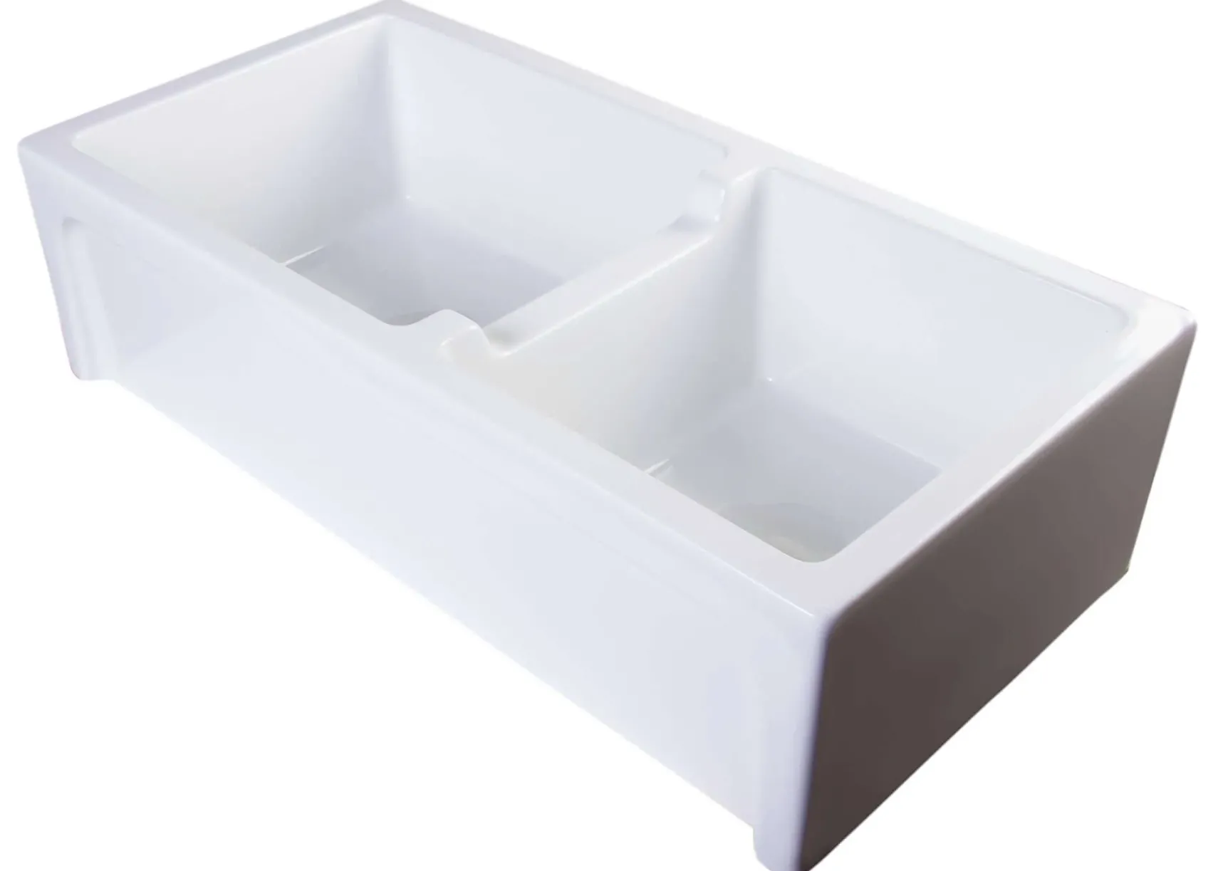ALFI 36" Double Bowl Thick Wall Fireclay Farmhouse Apron Sink, White, AB3618ARCH-W
