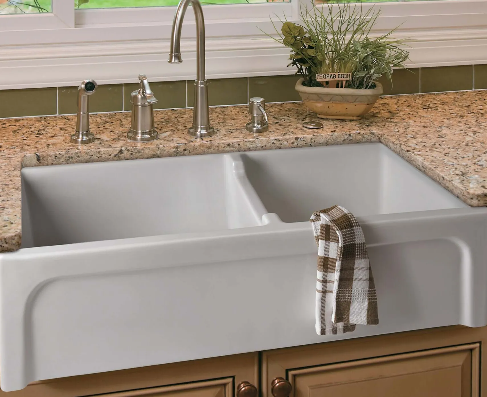 ALFI 36" Double Bowl Thick Wall Fireclay Farmhouse Apron Sink, White, AB3618ARCH-W