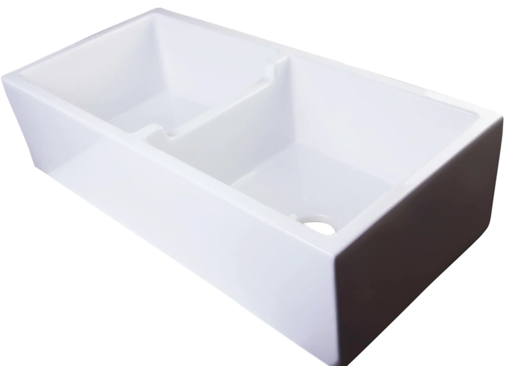 ALFI 39" Fireclay Double Bowl Bowl Farmhouse Apron Sink, White, AB3918DB-W