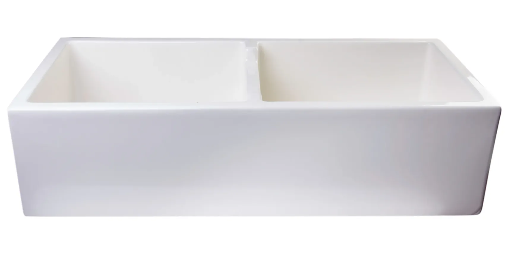 ALFI 39" Fireclay Double Bowl Bowl Farmhouse Apron Sink, Biscuit, AB3918DB-B
