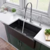 ALFI 33" Fireclay Farmhouse Kitchen Sink, Single Bowl, Reversible, Black Gloss, AB3318HS-BG