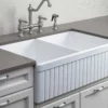 ALFI 32" Fluted Double Bowl Fireclay Farmhouse Apron Sink, White, AB537-W