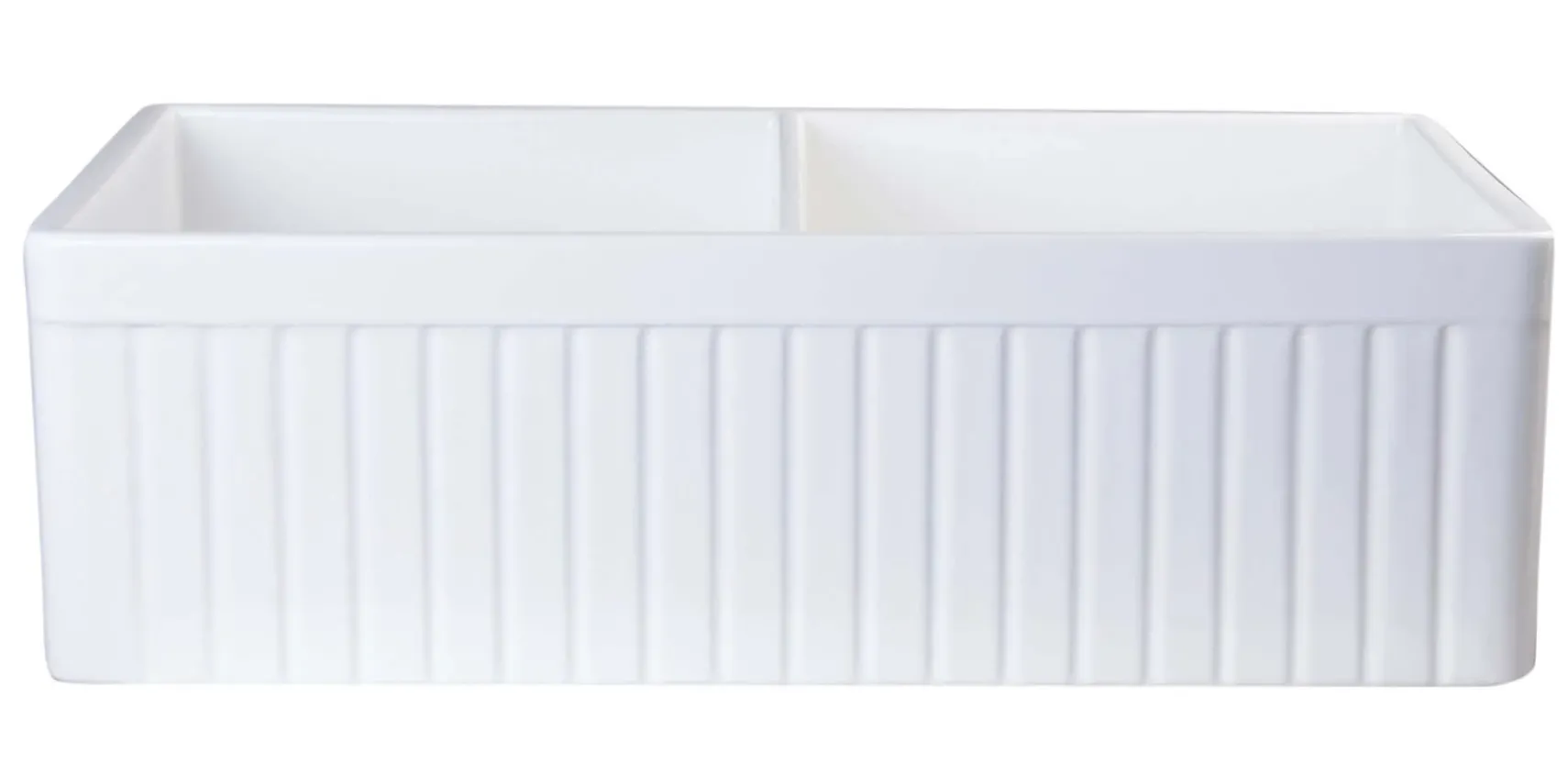 ALFI 32" Fluted Double Bowl Fireclay Farmhouse Apron Sink, White, AB537-W