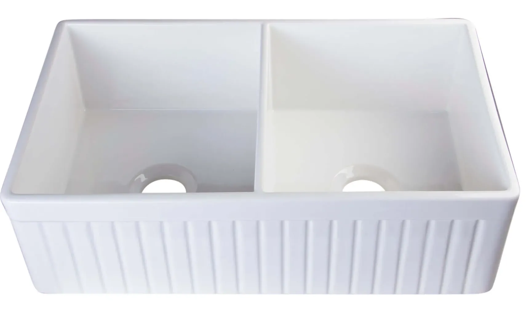 ALFI 32" Fluted Double Bowl Fireclay Farmhouse Apron Sink, White, AB537-W