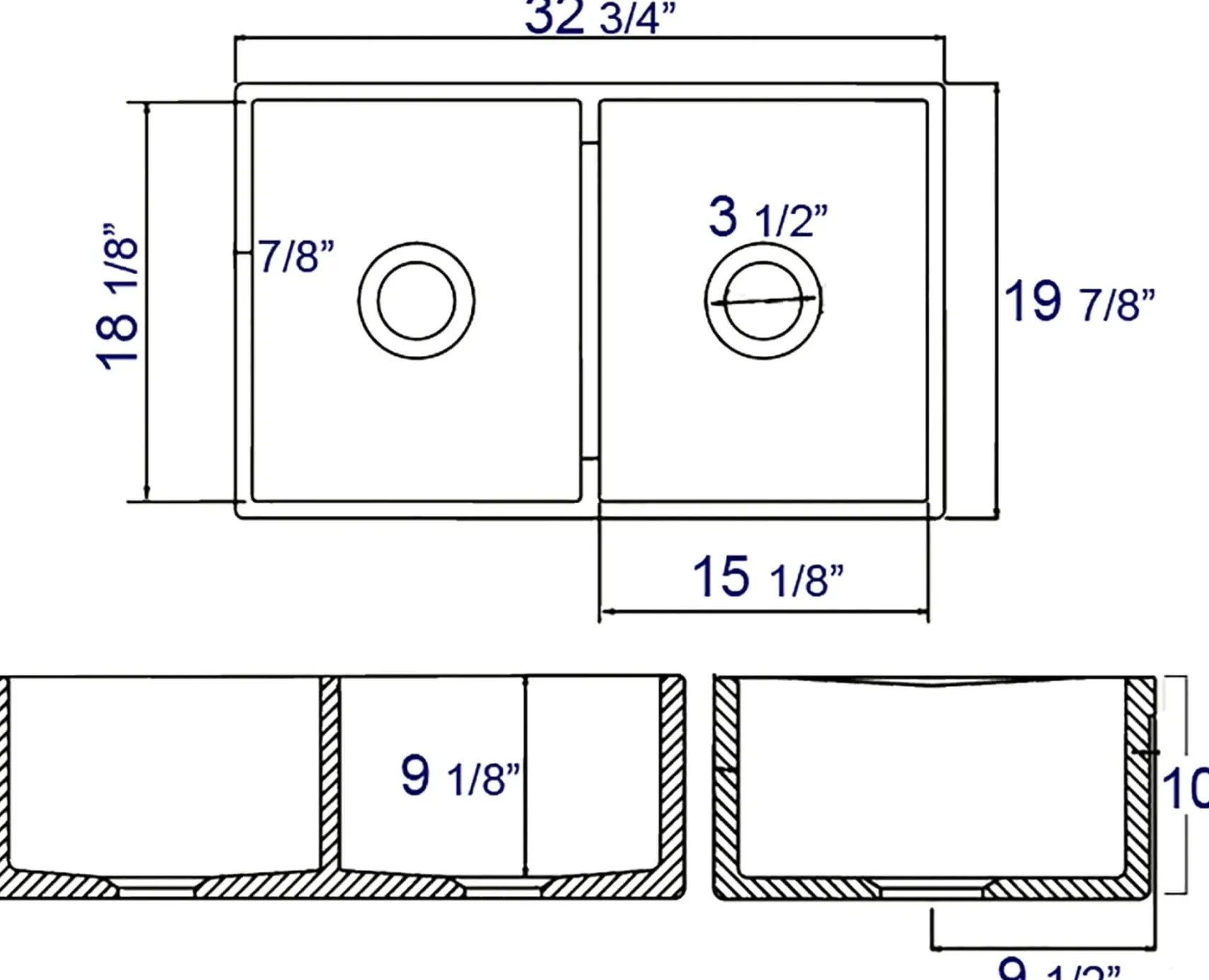 ALFI 32" Fluted Double Bowl Fireclay Farmhouse Apron Sink, White, AB537-W