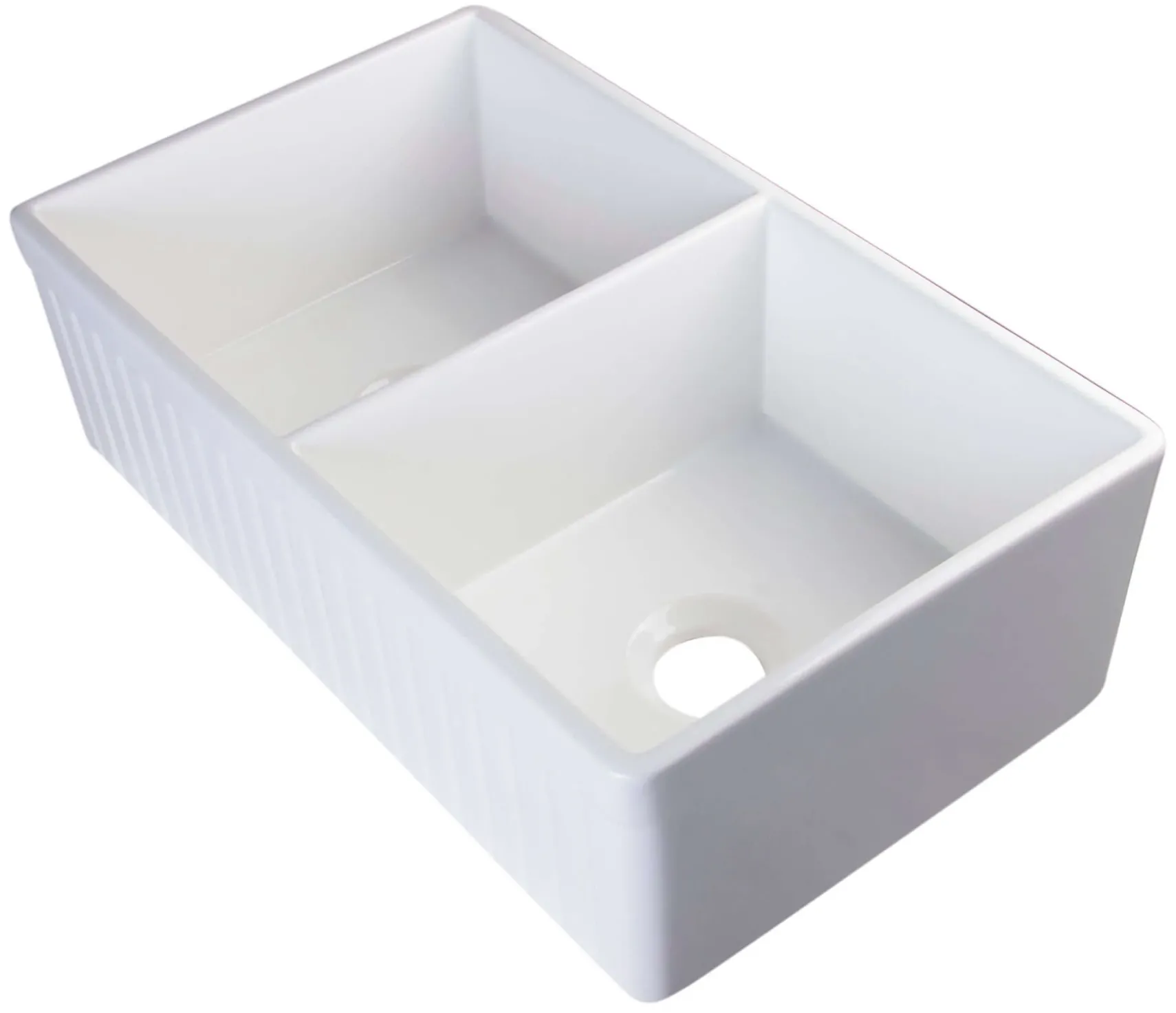 ALFI 32" Fluted Double Bowl Fireclay Farmhouse Apron Sink, White, AB537-W