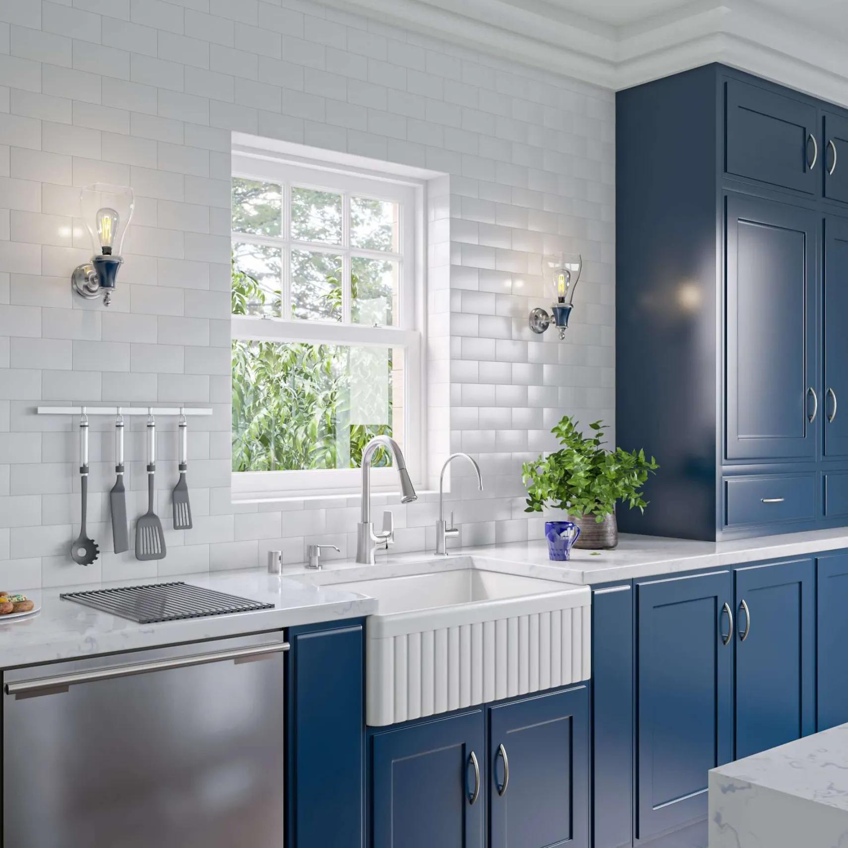 ALFI 30" Fluted Single Bowl Fireclay Farmhouse Apron Sink, White, AB509-W