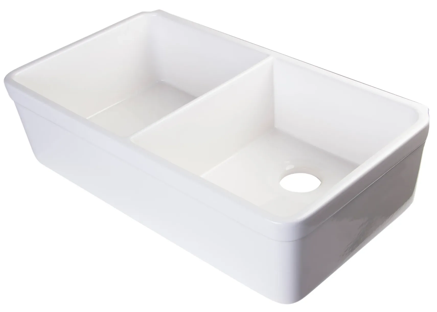 ALFI 32 inch White Double Bowl Fireclay Undermount Kitchen Sink, AB512UM-W