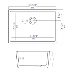 ALFI 24 inch White Single Bowl Fireclay Undermount Kitchen Sink, AB503UM-W