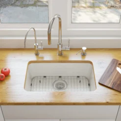 ALFI 24 inch White Single Bowl Fireclay Undermount Kitchen Sink, AB503UM-W