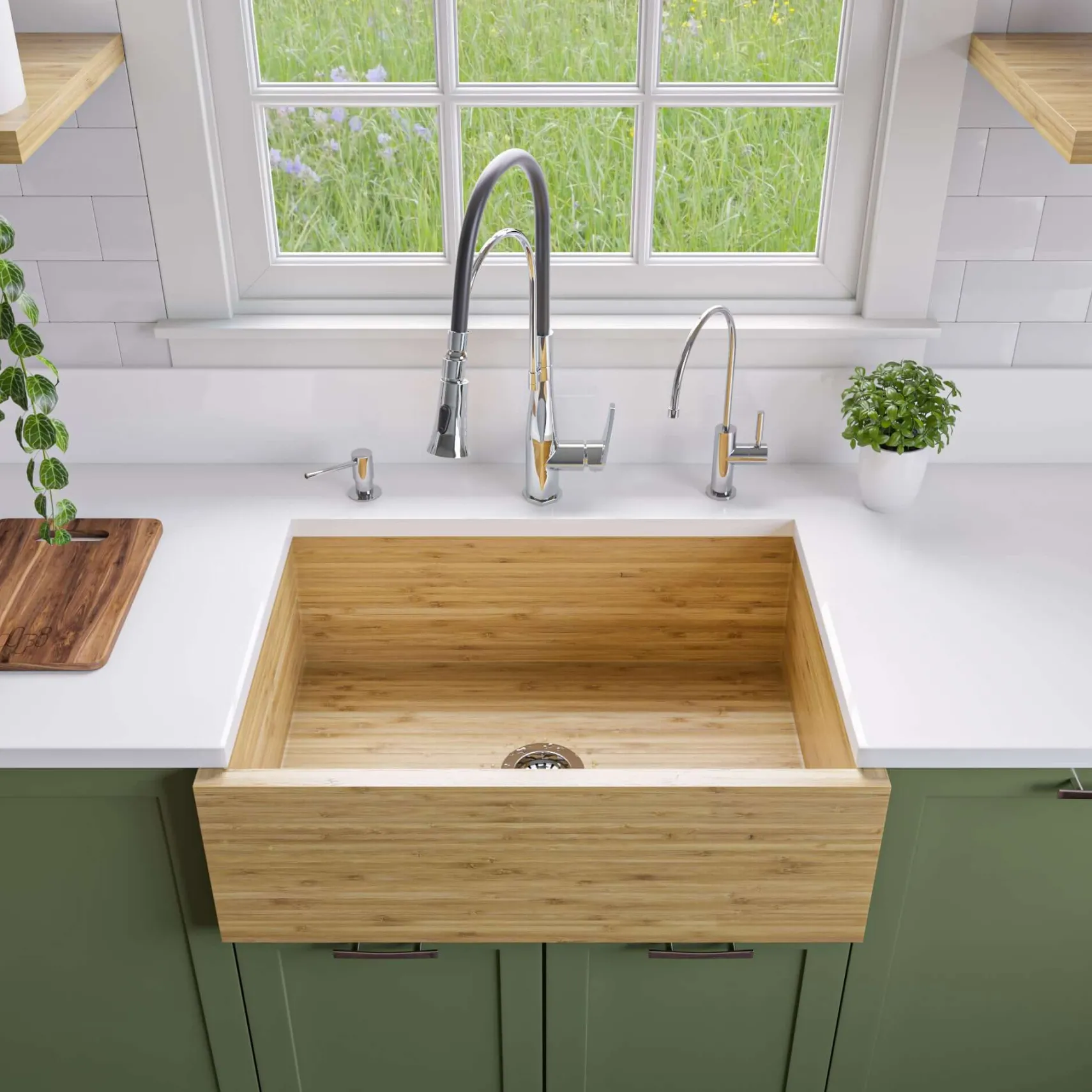 ALFI 30" Single Bowl Bamboo Farmhouse Apron Sink, AB3021