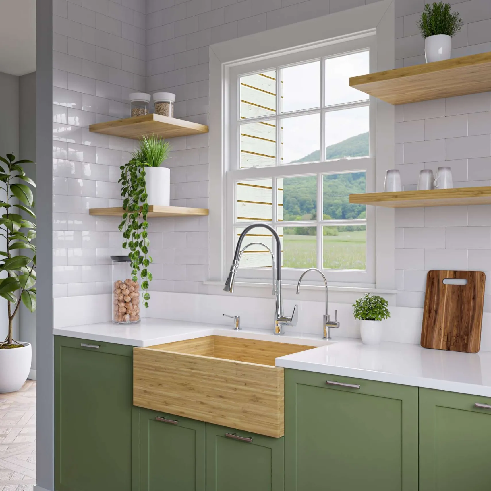 ALFI 30" Single Bowl Bamboo Farmhouse Apron Sink, AB3021