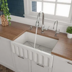 ALFI 30" Single Bowl Fireclay Farmhouse Apron Sink, White, Reversible, AB3018HS-W