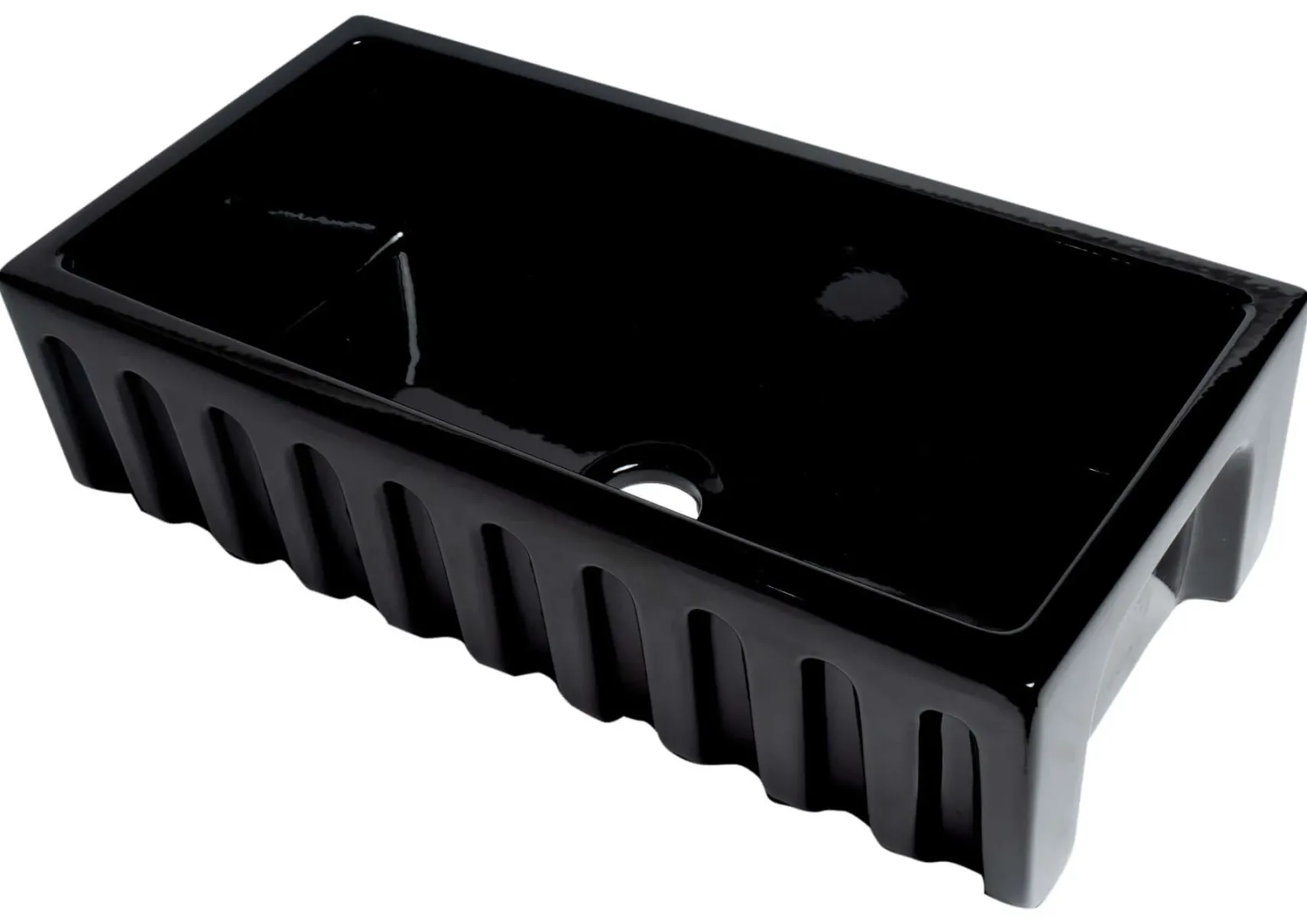 ALFI 36" Single Bowl Fireclay Farmhouse Kitchen Sink, Black Gloss, Reversible, AB3618HS-BG
