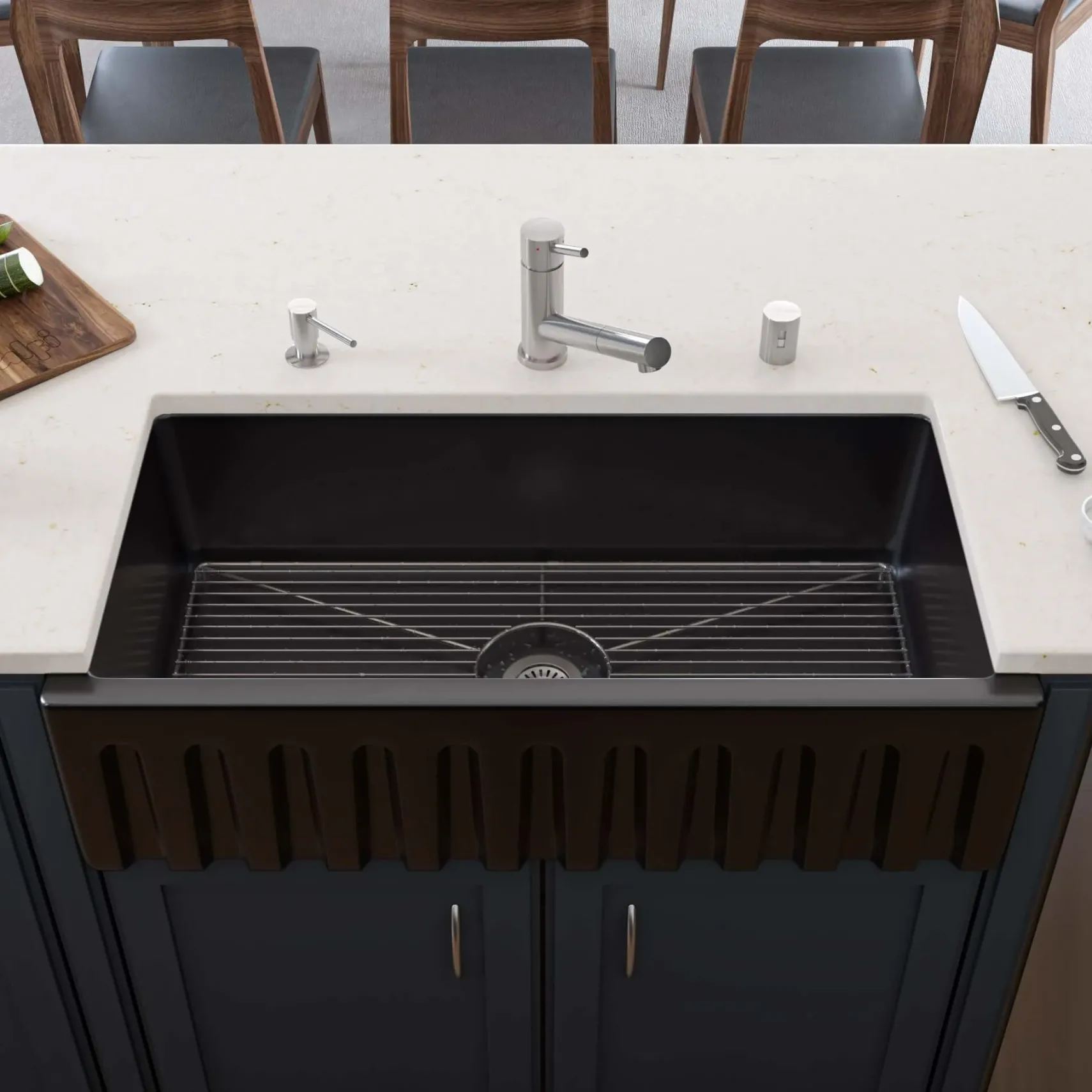 ALFI 36" Single Bowl Fireclay Farmhouse Kitchen Sink, Black Gloss, Reversible, AB3618HS-BG