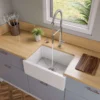 ALFI 24" Single Bowl Fireclay Farmhouse Apron Sink, White, Reversible, AB2418HS-W