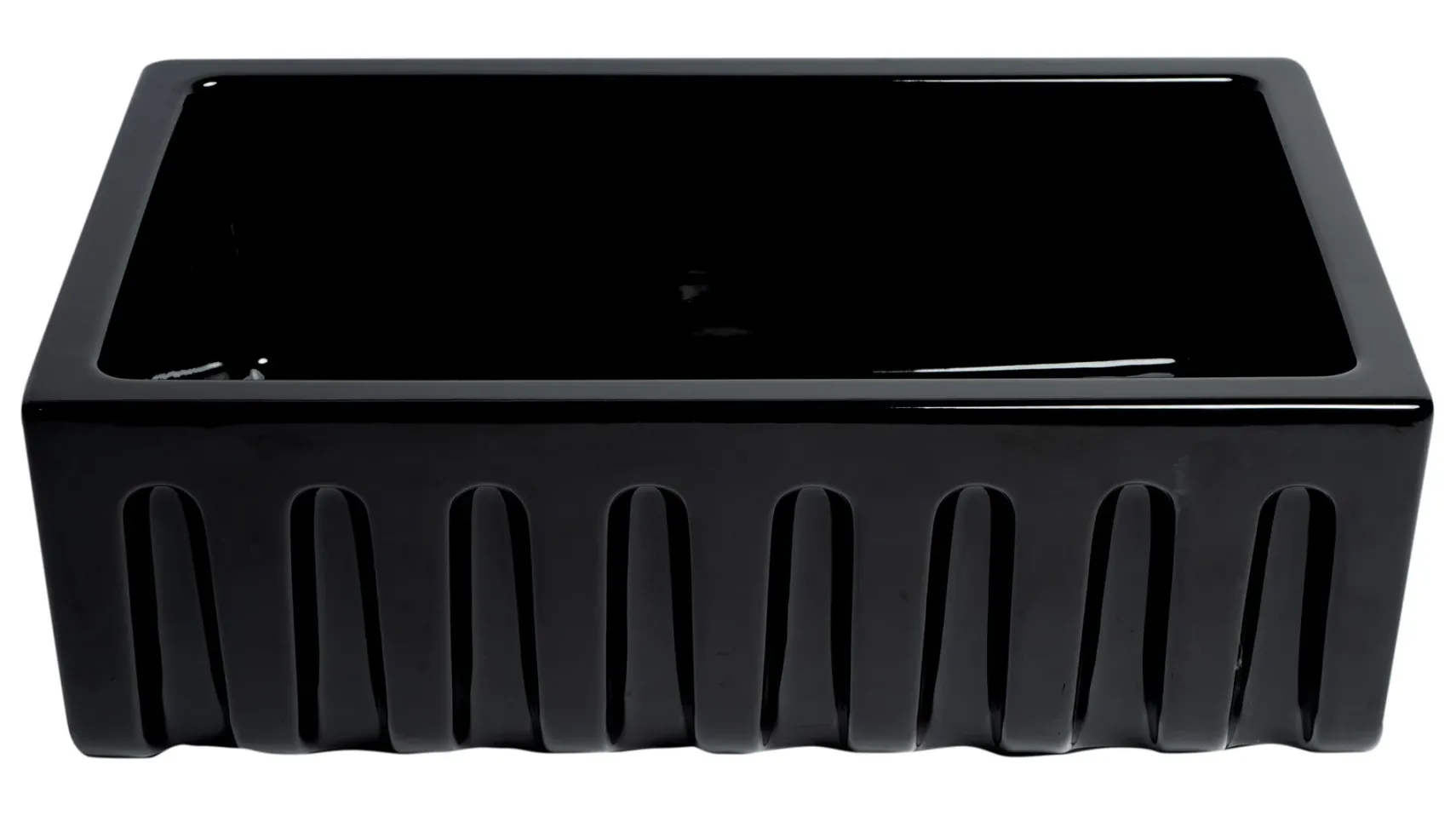 ALFI 30" Single Bowl Fireclay Farmhouse Apron Sink, Black Gloss, Reversible, AB3018HS-BG