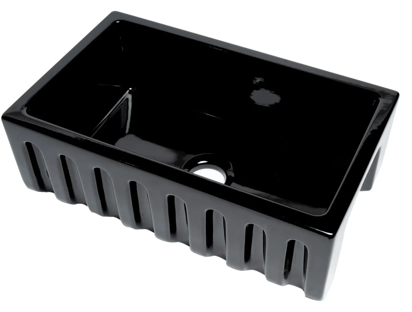 ALFI 30" Single Bowl Fireclay Farmhouse Apron Sink, Black Gloss, Reversible, AB3018HS-BG