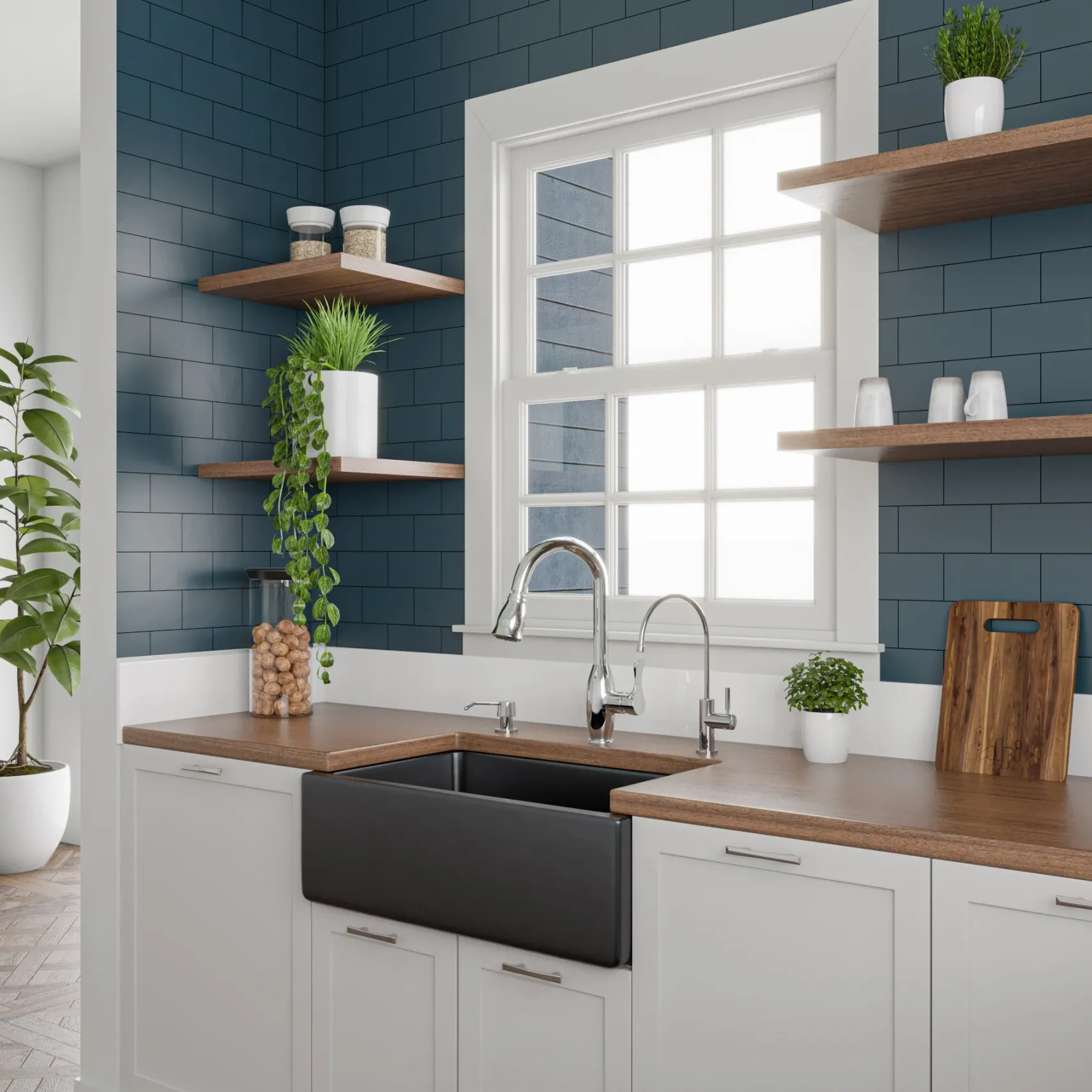 ALFI 30" Single Bowl Fireclay Farmhouse Apron Sink, Black Gloss, Reversible, AB3018HS-BG