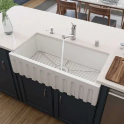 ALFI 36" Single Bowl Fireclay Farmhouse Kitchen Sink, White, Reversible, AB3618HS-W