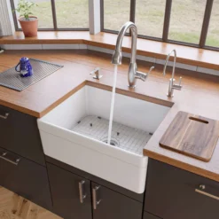 ALFI 26" Single Bowl Fireclay Farmhouse Apron Sink, White, Decorative, AB506-W