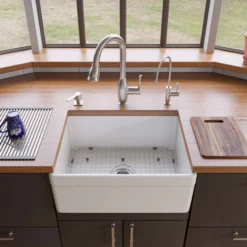 ALFI 26" Single Bowl Fireclay Farmhouse Apron Sink, White, Decorative, AB506-W