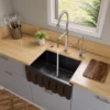 ALFI 24" Single Bowl Fireclay Farmhouse Apron Sink, Black Gloss, Reversible, AB2418HS-BG