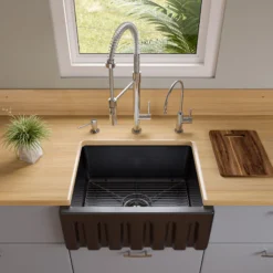 ALFI 24" Single Bowl Fireclay Farmhouse Apron Sink, Black Gloss, Reversible, AB2418HS-BG