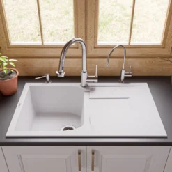 ALFI 34" Single Bowl Granite Composite Kitchen Sink with Drainboard, White, AB1620DI-W
