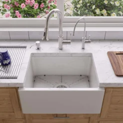 ALFI 24" Single Bowl Thick Wall Fireclay Farmhouse Apron Sink, White, AB2418SB-W