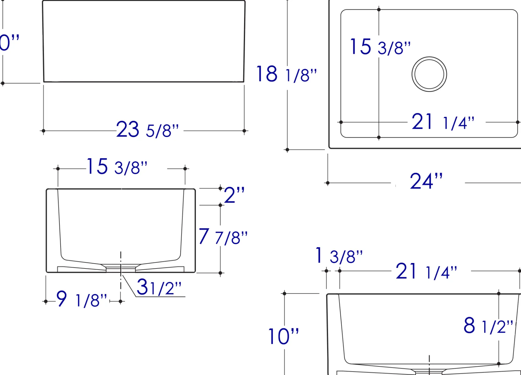 ALFI 24" Single Bowl Thick Wall Fireclay Farmhouse Apron Sink, White, AB2418SB-W