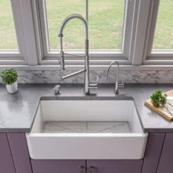ALFI 33" Single Bowl Thick Wall Fireclay Farmhouse Apron Sink, Reversible, White, AB3318SB-W