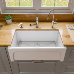 ALFI 30" Single Bowl Thick Wall Fireclay Farmhouse Apron Sink, White, AB3018ARCH-W