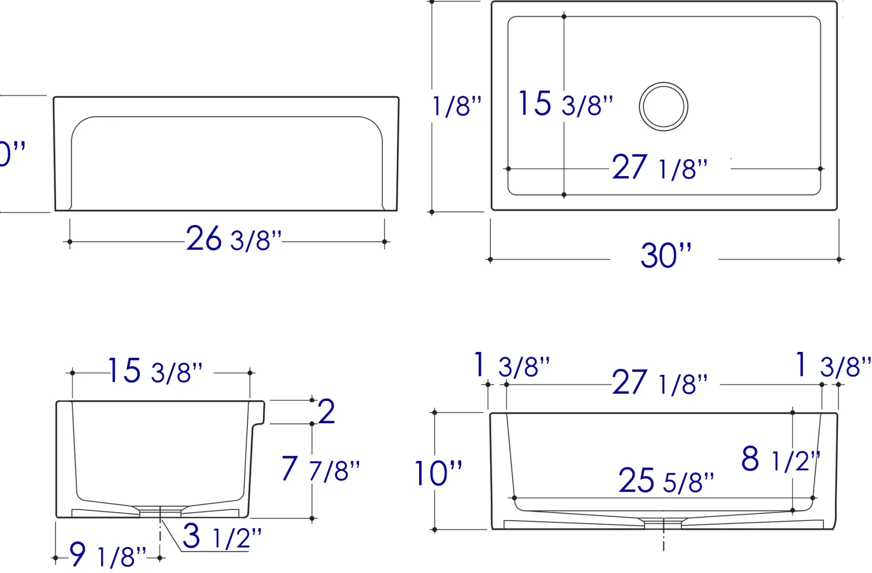 ALFI 30" Single Bowl Thick Wall Fireclay Farmhouse Apron Sink, White, AB3018ARCH-W