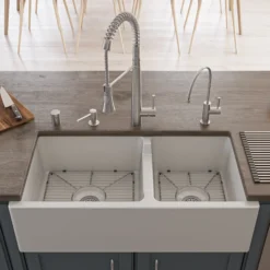 ALFI 36" Smooth Double Bowl Thick Wall Fireclay Farmhouse Sink, White, AB3618DB-W