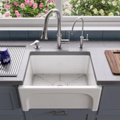ALFI 24" Thick Wall Single Bowl Fireclay Farmhouse Apron Sink, White, AB2418ARCH-W