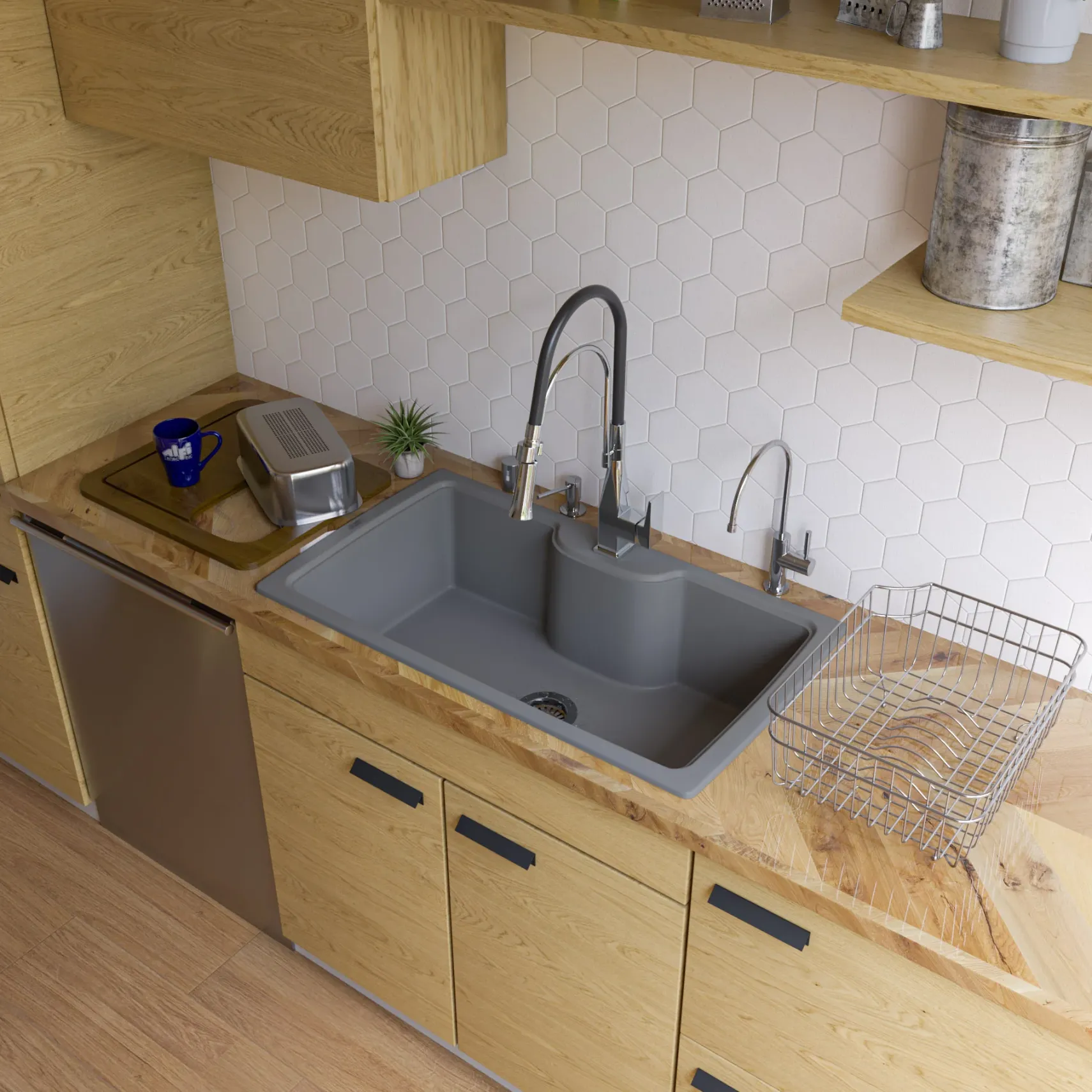 ALFI Titanium 35" Drop-In Single Bowl Granite Composite Kitchen Sink, AB3520DI-T
