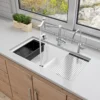 ALFI 34" Undermount Granite Composite Workstation Kitchen Sink with Accessories, 50/50 Double Bowl, White, 0 Faucet Hole, AB3418DBUM-W