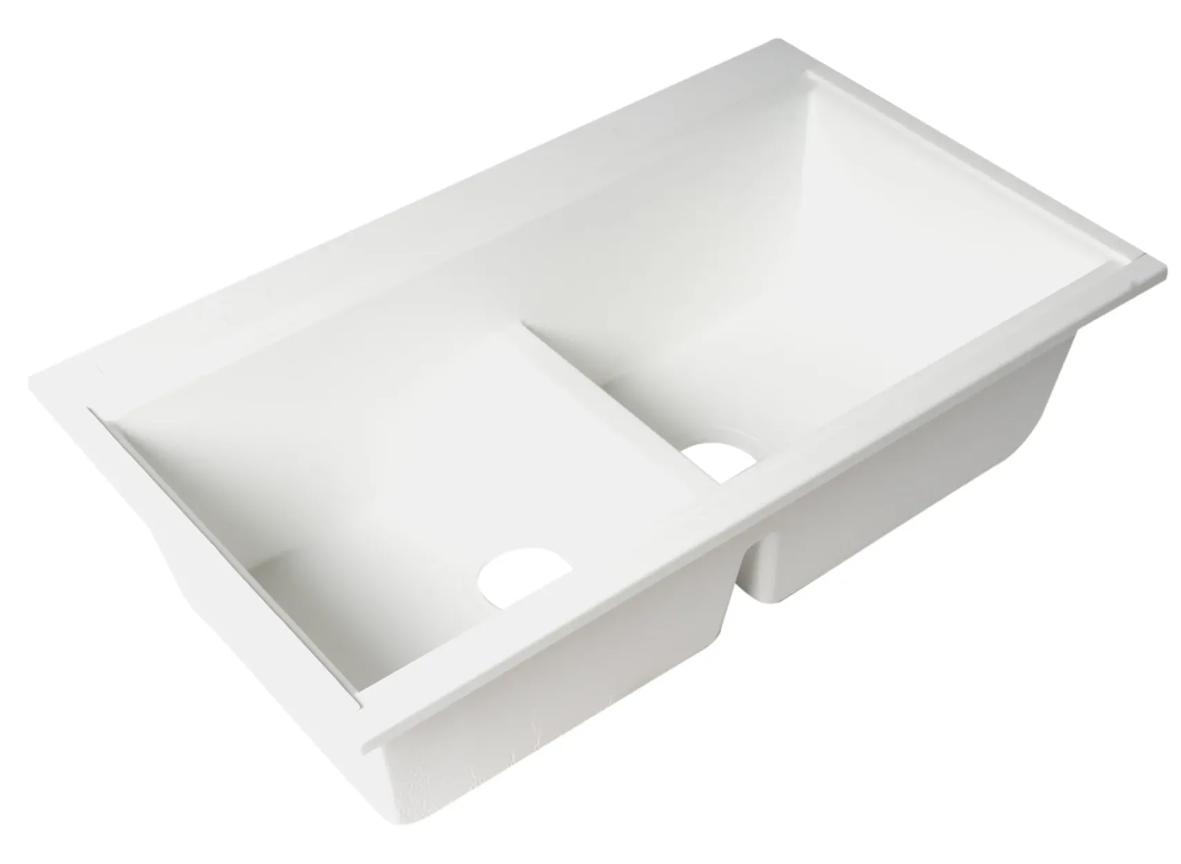 ALFI 34" Undermount Granite Composite Workstation Kitchen Sink with Accessories, 50/50 Double Bowl, White, 0 Faucet Hole, AB3418DBUM-W