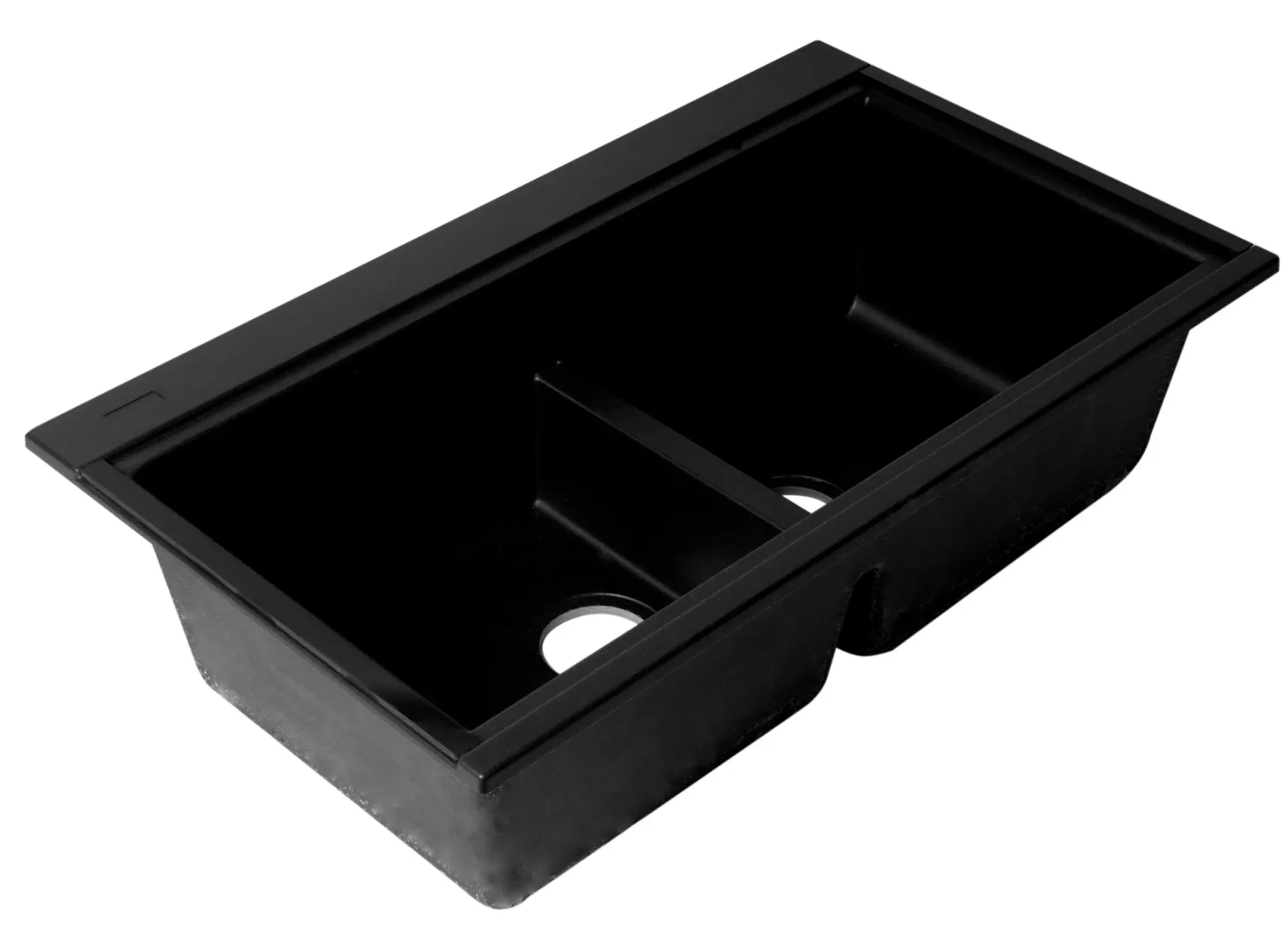 ALFI 34" Undermount Granite Composite Workstation Kitchen Sink with Accessories, 50/50 Double Bowl, Black, 0 Faucet Hole, AB3418DBUM-BLA