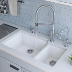 ALFI White 34" Double Bowl Undermount Granite Composite Kitchen Sink, AB3319UM-W