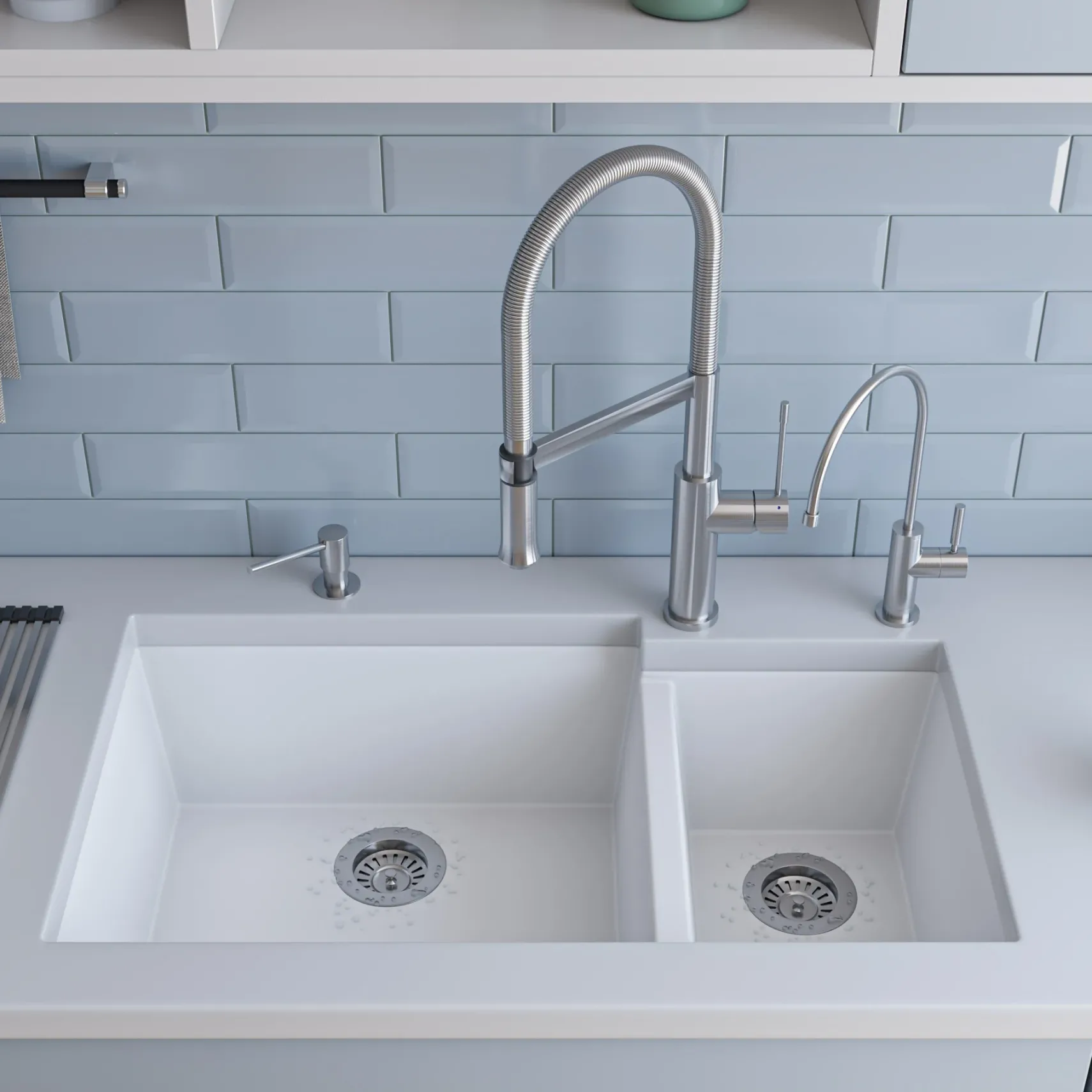 ALFI White 34" Double Bowl Undermount Granite Composite Kitchen Sink, AB3319UM-W