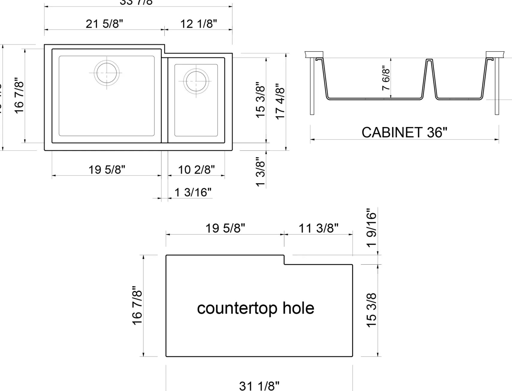 ALFI White 34" Double Bowl Undermount Granite Composite Kitchen Sink, AB3319UM-W