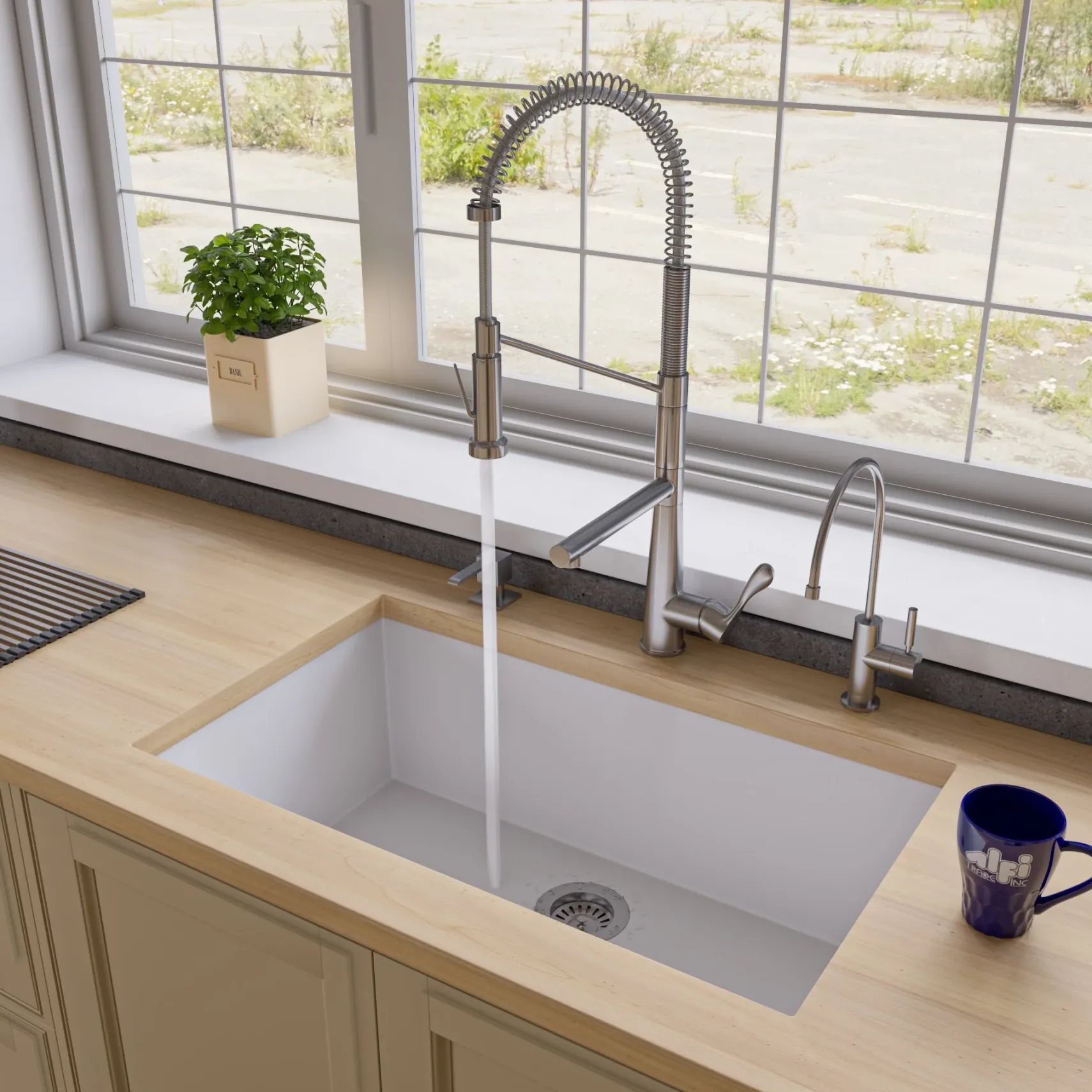 ALFI White 33" Single Bowl Undermount Granite Composite Kitchen Sink, AB3322UM-W