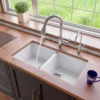 ALFI White 34" Undermount Double Bowl Granite Composite Kitchen Sink, AB3420UM-W