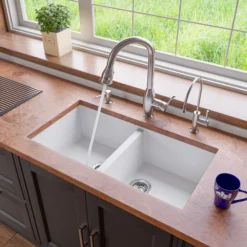 ALFI White 34" Undermount Double Bowl Granite Composite Kitchen Sink, AB3420UM-W
